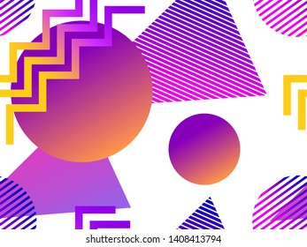 Geometric seamless pattern in memphis style of the 80s. Fluid gradient shapes. Vector illustration