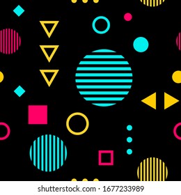 Geometric seamless pattern in memphis style. Vector illustration.