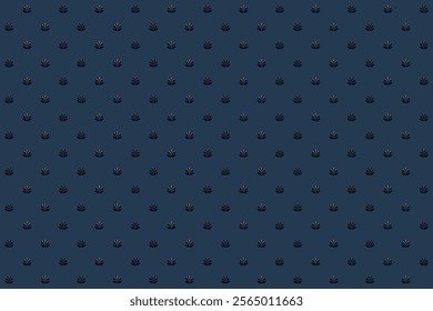 Geometric seamless pattern with mini simple round flower n leaf in dark blue n gray on indigo blue background. Vector illustration. For masculine shirt lady dress cloth wallpaper cover all over print