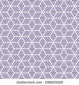 Geometric seamless pattern. Minimal style sacred abstract background decoration. Illustration for fashion minimalistic design. Modern elegant endless wallpaper. Hexagon Vector. Ultraviolet Color.