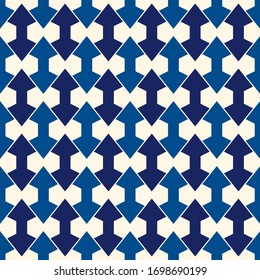 Geometric seamless pattern. Minimal style surface print. Arrows, pointers, cursors motif ornament. Simple geo shapes background. Ethnic, tribal ornamental wallpaper. Vector abstract digital paper