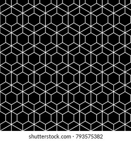 Geometric seamless pattern. Minimal style sacred abstract background decoration. Illustration for fashion minimalistic design. Modern elegant endless wallpaper. Hexagon Vector. Black Color.