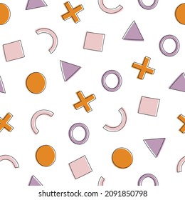 Geometric seamless pattern. Modern abstract background with geometric shapes and lines on white background. Memphis style.