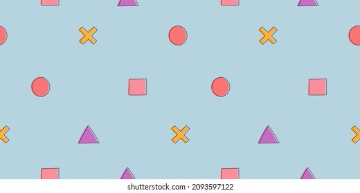 Geometric seamless pattern. Modern abstract background with geometric shapes on blue background. Vector illustration