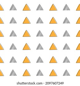 Geometric seamless pattern. Modern abstract background with yellow and black triangles on white background. Doodle line art style