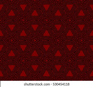 Geometric seamless pattern. Modern floral ornament. Red, black color. Vector illustration. For the interior design, wallpaper, decoration print, fill pages