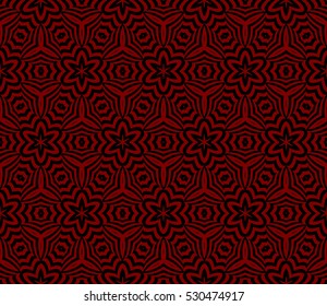 Geometric seamless pattern. Modern floral ornament. Red, black color. Vector illustration. For the interior design, wallpaper, decoration print, fill pages
