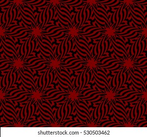 Geometric seamless pattern. Modern floral ornament. Red, black color. Vector illustration. For the interior design, wallpaper, decoration print, fill pages
