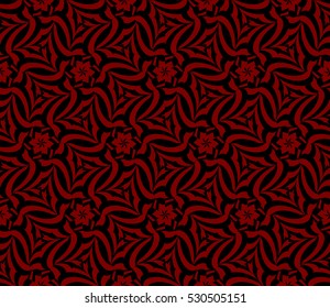 Geometric seamless pattern. Modern floral ornament. Red, black color. Vector illustration. For the interior design, wallpaper, decoration print, fill pages