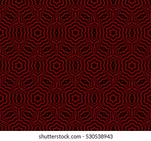 Geometric seamless pattern. Modern floral ornament. Red, black color. Vector illustration. For the interior design, wallpaper, decoration print, fill pages