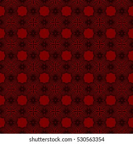 Geometric seamless pattern. Modern floral ornament. Red, black color. Vector illustration. For the interior design, wallpaper, decoration print, fill pages