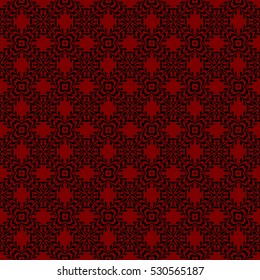 Geometric seamless pattern. Modern floral ornament. Red, black color. Vector illustration. For the interior design, wallpaper, decoration print, fill pages