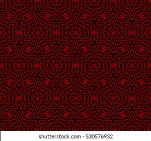 Geometric seamless pattern. Modern floral ornament. Red, black color. Vector illustration. For the interior design, wallpaper, decoration print, fill pages