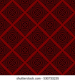 Geometric seamless pattern. Modern floral ornament. Red, black color. Vector illustration. For the interior design, wallpaper, decoration print, fill pages