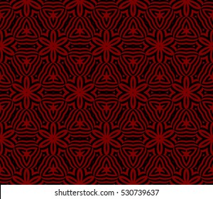 Geometric seamless pattern. Modern floral ornament. Red, black color. Vector illustration. For the interior design, wallpaper, decoration print, fill pages