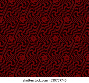 Geometric seamless pattern. Modern floral ornament. Red, black color. Vector illustration. For the interior design, wallpaper, decoration print, fill pages