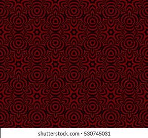 Geometric seamless pattern. Modern floral ornament. Red, black color. Vector illustration. For the interior design, wallpaper, decoration print, fill pages