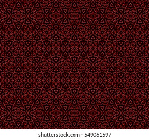 Geometric seamless pattern. Modern floral ornament. Red, black color. Vector illustration. For the interior design, wallpaper, decoration print, fill pages