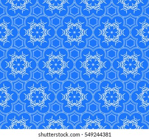 Geometric seamless pattern. Modern floral ornament. blue color. Vector illustration. For the interior design, wallpaper, decoration print, fill pages