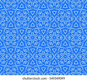 Geometric seamless pattern. Modern floral ornament. blue color. Vector illustration. For the interior design, wallpaper, decoration print, fill pages
