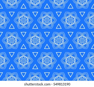 Geometric seamless pattern. Modern floral ornament. blue color. Vector illustration. For the interior design, wallpaper, decoration print, fill pages
