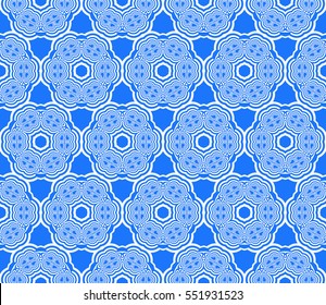 Geometric seamless pattern. Modern floral ornament. blue color. vector illustration. For the interior design, wallpaper, decoration print, fill pages