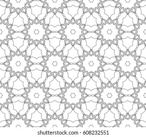 Geometric seamless pattern. Modern floral ornament. vector illustration. For the interior design, wallpaper, decoration print, fill pages, invitation card, cover book. black and white