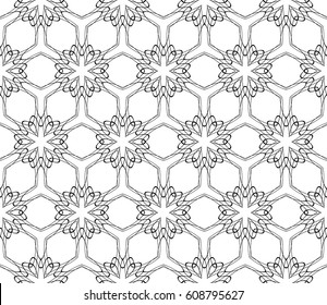 Geometric seamless pattern. Modern floral ornament. vector illustration. For the interior design, wallpaper, decoration print, fill pages, invitation card, cover book. black and white