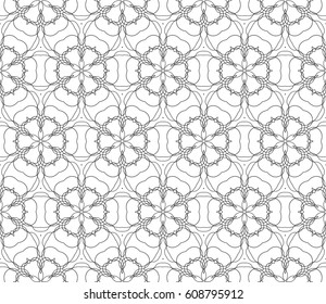Geometric seamless pattern. Modern floral ornament. vector illustration. For the interior design, wallpaper, decoration print, fill pages, invitation card, cover book. black and white