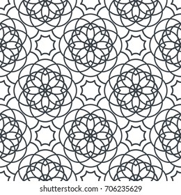 Geometric seamless pattern. Modern floral ornament. Gray and white color. Vector illustration. For the interior design, wallpaper, decoration print, fill pages