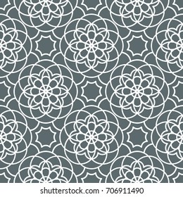 Geometric seamless pattern. Modern floral ornament. Gray and white color. Vector illustration. For the interior design, wallpaper, decoration print, fill pages
