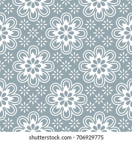 Geometric seamless pattern. Modern floral ornament. Gray and white color. Vector illustration. For the interior design, wallpaper, decoration print, fill pages