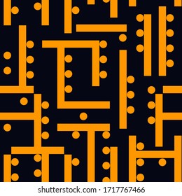 Geometric seamless pattern. Modern maze print. Aymmetric labyrinth ornament. Repeated lines, dots bauhaus style background. Contemporary minimal geo wallpaper. Abstract vector design