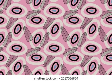 Geometric seamless pattern in a modern mid-century style. Vector illustration in a simple style. A pattern with abstractions and molecules in a retro-vintage style.