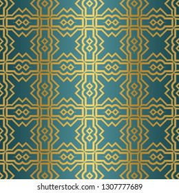 Geometric Seamless Pattern. Modern Ornament. Vector Illustration. For The Interior Design, Wallpaper, Decoration Print, Fill Pages, Invitation Card, Cover Book. blue gold color.