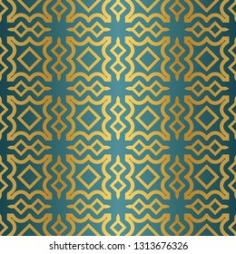 Geometric Seamless Pattern. Modern Ornament. Vector Illustration. For The Interior Design, Wallpaper, Decoration Print, Fill Pages, Invitation Card, Cover Book. blue gold color.