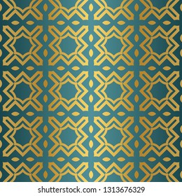 Geometric Seamless Pattern. Modern Ornament. Vector Illustration. For The Interior Design, Wallpaper, Decoration Print, Fill Pages, Invitation Card, Cover Book. blue gold color.