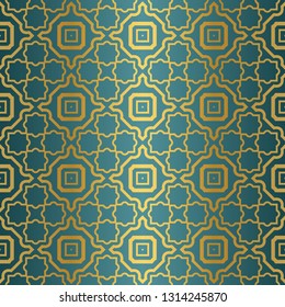 Geometric Seamless Pattern. Modern Ornament. Vector Illustration. For The Interior Design, Wallpaper, Decoration Print, Fill Pages, Invitation Card, Cover Book. blue gold color.