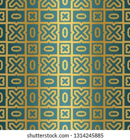 Geometric Seamless Pattern. Modern Ornament. Vector Illustration. For The Interior Design, Wallpaper, Decoration Print, Fill Pages, Invitation Card, Cover Book. blue gold color.