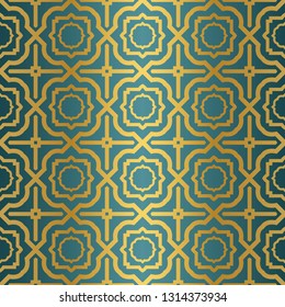 Geometric Seamless Pattern. Modern Ornament. Vector Illustration. For The Interior Design, Wallpaper, Decoration Print, Fill Pages, Invitation Card, Cover Book. blue gold color.