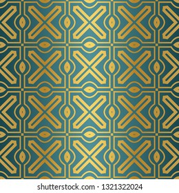Geometric Seamless Pattern. Modern Ornament. Vector Illustration. For The Interior Design, Wallpaper, Decoration Print, Fill Pages, Invitation Card, Cover Book. blue gold color.