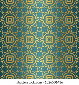 Geometric Seamless Pattern. Modern Ornament. Vector Illustration. For The Interior Design, Wallpaper, Decoration Print, Fill Pages, Invitation Card, Cover Book. blue gold color.