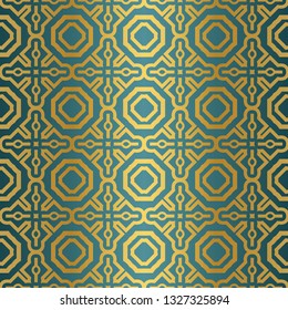 Geometric Seamless Pattern. Modern Ornament. Vector Illustration. For The Interior Design, Wallpaper, Decoration Print, Fill Pages, Invitation Card, Cover Book. blue gold color.