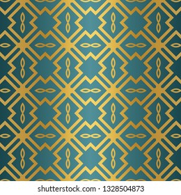 Geometric Seamless Pattern. Modern Ornament. Vector Illustration. For The Interior Design, Wallpaper, Decoration Print, Fill Pages, Invitation Card, Cover Book. blue gold color.