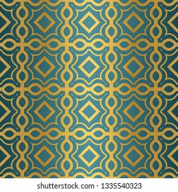 Geometric Seamless Pattern. Modern Ornament. Vector Illustration. For The Interior Design, Wallpaper, Decoration Print, Fill Pages, Invitation Card, Cover Book. blue gold color.