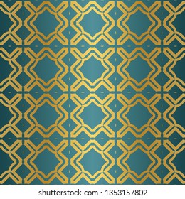 Geometric Seamless Pattern. Modern Ornament. Vector Illustration. For The Interior Design, Wallpaper, Decoration Print, Fill Pages, Invitation Card, Cover Book. blue gold color.
