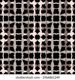 Geometric seamless pattern. Modern ornamental plaid background. Vector repeat textured backdrop. Geometry tartan checkered ornament with abstract shapes, squares, strokes, lines. Grunge design.