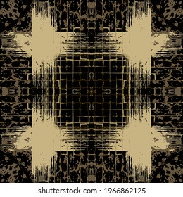 Geometric seamless pattern. Modern ornamental colorful background. Vector repeat geometrical backdrop. Geometry ornament with abstract shapes, squares, strokes, lines. Grunge decorative ornate design.