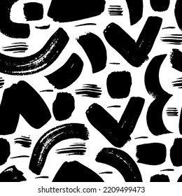 Geometric seamless pattern modern style . Black and white vector abstract background. Grunge straight brush stroke, triangles, circles, zigzag lines. Handdrawn ink illustration .