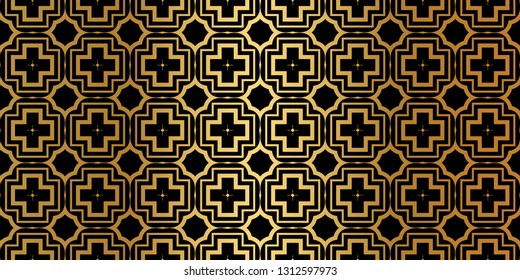 Geometric Seamless Pattern. Modern Traditional Geometric Ornament. Vector Illustration. For The Interior Design, Wallpaper, Decoration Print, Fill Pages, Invitation Card, Cover Book. Black gold color.